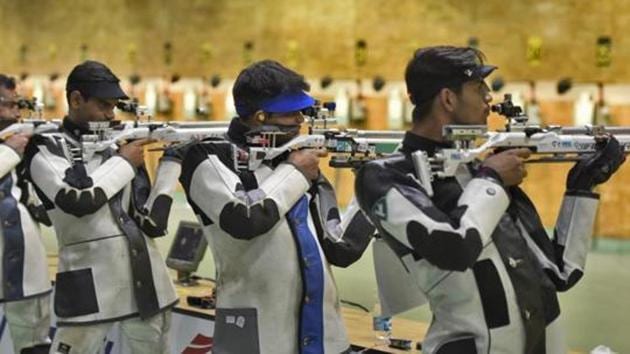 File photo of Indian shooters take part in a practice sessionat Dr. Karni Singh Shooting Range, in New Delhi, India (Burhaan Kinu/HT PHOTO) File photo of Indian shooters take part in a practice sessionat Dr. Karni Singh Shooting Range, in New Delhi, India (Burhaan Kinu/HT PHOTO)