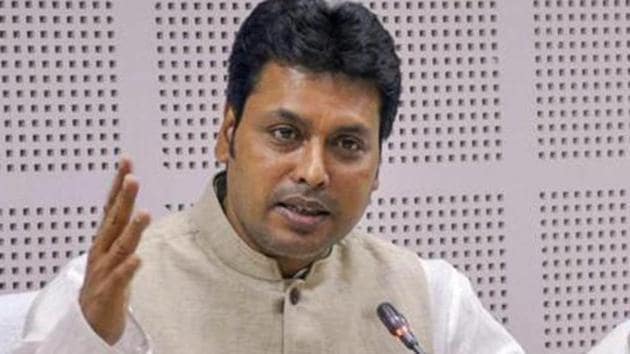 Tripura chief minister Biplab Kumar Deb addressed the members of Mahila Morcha, the women wing of the BJP.(PTI Photo/File/Representative)