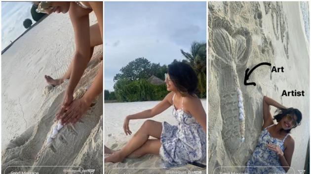 Sister Shagun indulges in some sand art. 