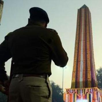 Security personnel at Vijay stambh of Bhima Koregaon in Pune(HT PHOTO)