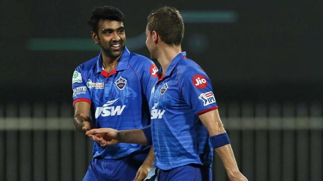 Sharjah: Delhi Capitals Ravichandran Ashwin celebrates the wicket of Rajasthan Royals batsman Jos Buttler during the Indian Premier League 2020 cricket match, at Sharjah Cricket Stadium, in Sharjah, United Arab Emirates, Friday, Oct. 9, 2020. (PTI Photo/Sportzpics for BCCI)(PTI09-10-2020_000252B) (PTI)