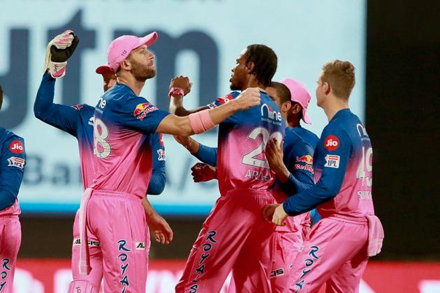 Sharjah: Rajasthan Royals player Jofra Archer celebrates the wicket of Delhi Capitals batsman Shikhar Dhawan during the Indian Premier League 2020 cricket match, at Sharjah Cricket Stadium, in Sharjah, United Arab Emirates, Friday, Oct. 9, 2020. (PTI Photo/Sportzpics for BCCI)(PTI09-10-2020_000206A) (PTI)