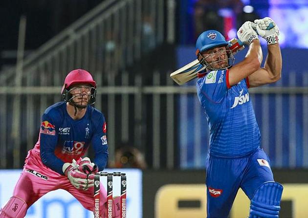 Sharjah: Delhi Capitals batsman Marcus Stoinis plays a shot during the Indian Premier League 2020 cricket match against Rajasthan Royals, at Sharjah Cricket Stadium, in Sharjah, United Arab Emirates, Friday, Oct. 9, 2020. (PTI Photo/Sportzpics for BCCI)(PTI09-10-2020_000212B) (PTI)