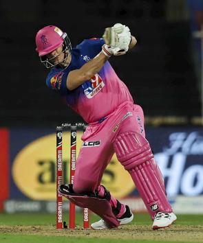 Sharjah: Rajasthan Royals batsman Steve Smith plays a shot during the Indian Premier League 2020 cricket match against Delhi Capitals, at Sharjah Cricket Stadium, in Sharjah, United Arab Emirates, Friday, Oct. 9, 2020. (PTI Photo/Sportzpics for BCCI)(PTI09-10-2020_000253A) (PTI)