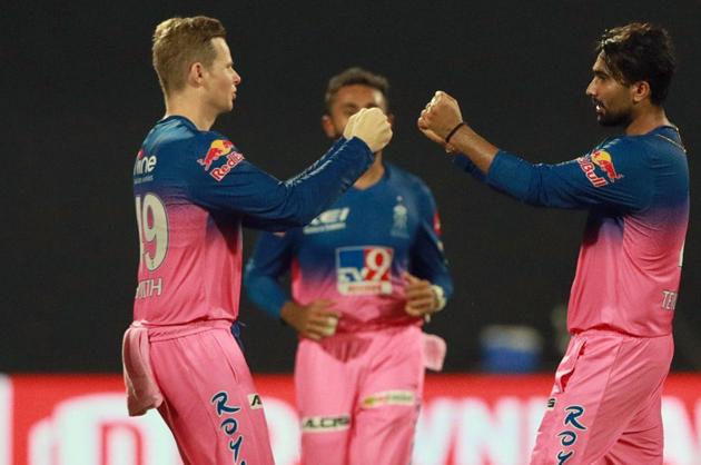 UAE, Oct 09 (ANI): Rajasthan Royals squad celebrate a dismissal during match 23 of IPL 2020 at Sharjah Cricket Stadium, in Sharjah on Friday. (BCCI/IPL/ANI Photo) (ANI)