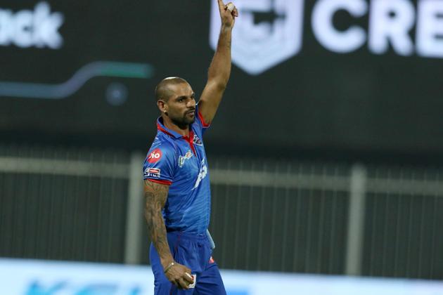 UAE, Oct 09 (ANI): Shikhar Dhawan of Delhi Capitals celebrates a dismissal during match 23 of IPL 2020 at Sharjah Cricket Stadium, in Sharjah on Friday. (IPL Twitter/ANI Photo) (ANI)