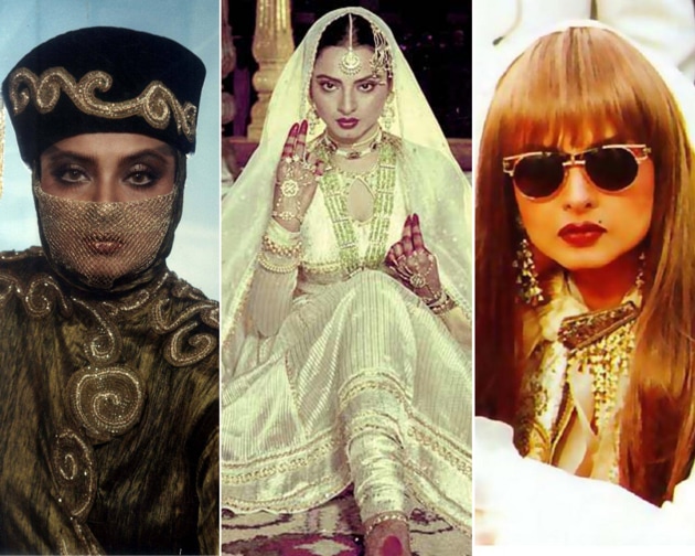 Rekha’s many onscreen avatars inspire looks in Bollywood movies and pop culture till date. (tWITTER/ MOVIE STILLS)