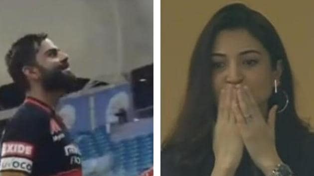 IPL 2020: Anushka Sharma reacts after Virat Kohli scores 90 against Chennai Super Kings (HT Collage) IPL 2020: Anushka Sharma reacts after Virat Kohli scores 90 against Chennai Super Kings (HT Collage)