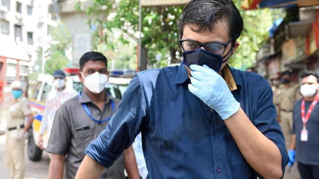 Republic TV editor-in-chief and Prime Time anchor Arnab Goswami appear at NM Joshi Marg police station in Mumbai on June 10, 2020. (Satish Bate/HT Photo) Republic TV editor-in-chief and Prime Time anchor Arnab Goswami appear at NM Joshi Marg police station in Mumbai on June 10, 2020. (Satish Bate/HT Photo)