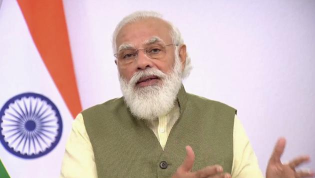 Prime Minister Narendra Modi delivers a keynote address at the Invest India conference in Canada through video conferencing in New Delhi this file photo. (PTI Photo) Prime Minister Narendra Modi delivers a keynote address at the Invest India conference in Canada through video conferencing in New Delhi this file photo. (PTI Photo)
