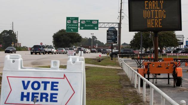 Signs seen outside of a polling location during early voting in Sumter, South Carolina, US (Reuters) Signs seen outside of a polling location during early voting in Sumter, South Carolina, US (Reuters)