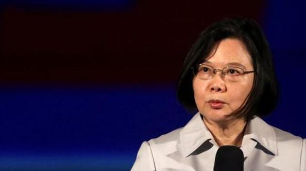 Taiwan President Tsai Ing-wen makes a speech ahead of the light show at the Presidential Office building for the National Day celebration in Taipei, Taiwan. (REUTERS) Taiwan President Tsai Ing-wen makes a speech ahead of the light show at the Presidential Office building for the National Day celebration in Taipei, Taiwan. (REUTERS)