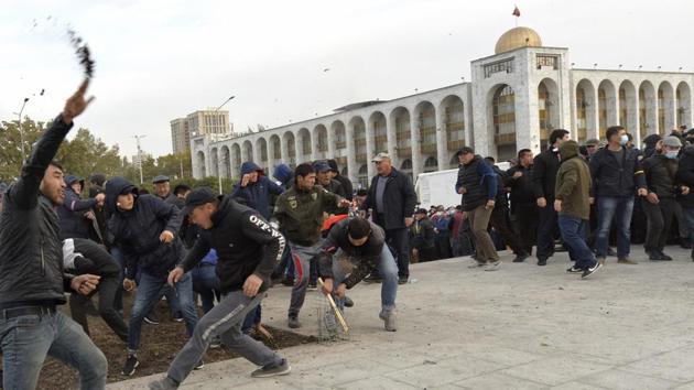 Sooronbai Jeenbekov, the embattled president of Kyrgyzstan, has moved to end the political turmoil that followed a disputed parliamentary election, ordering a state of emergency in the capital. Jeenbekov has faced calls to resign by protesters who stormed government building. (AP) Sooronbai Jeenbekov, the embattled president of Kyrgyzstan, has moved to end the political turmoil that followed a disputed parliamentary election, ordering a state of emergency in the capital. Jeenbekov has faced calls to resign by protesters who stormed government building. (AP)