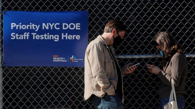 People wait in line to be tested for coronavirus disease (Covid-19) at a testing center in the Borough Park section of Brooklyn, New York, US on October 8, 2020. (Reuters File Photo)