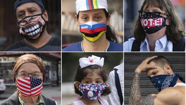 In this combination of photos, New Yorkers pose for photos during the coronavirus outbreak in New York. (AP) In this combination of photos, New Yorkers pose for photos during the coronavirus outbreak in New York. (AP)