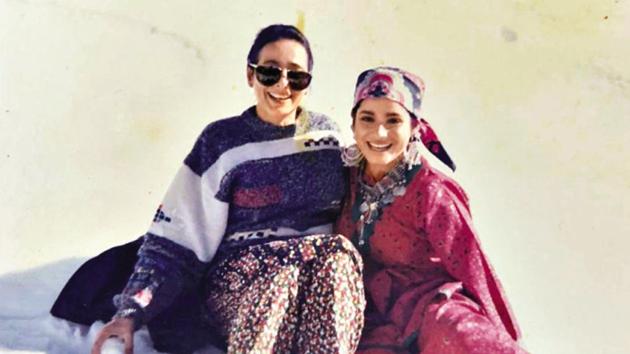 Neelam Kothari Soni with her mother in Kullu Manali during the shoot of Sahebzaade (1992)