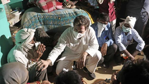 Congress leader Rahul Gandhi meeting the Hathras victim's family and extending condolences at village Boolgarhi in Hathras district. (ANI Photo) Congress leader Rahul Gandhi meeting the Hathras victim's family and extending condolences at village Boolgarhi in Hathras district. (ANI Photo)