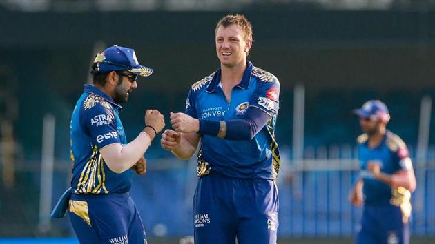Mumbai Indians player James Pattinson celebrates. (PTI) Mumbai Indians player James Pattinson celebrates. (PTI)