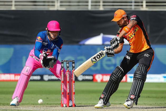Dubai: Sunrisers Hyderabad batsman Manish Pandey plays a shot during the Indian Premier League 2020 cricket match against Rajasthan Royals, at Dubai International Cricket Stadium, in Dubai, Sunday, Oct. 11, 2020. (PTI Photo/Sportzpics for BCCI)(PTI11-10-2020_000080A) (PTI)