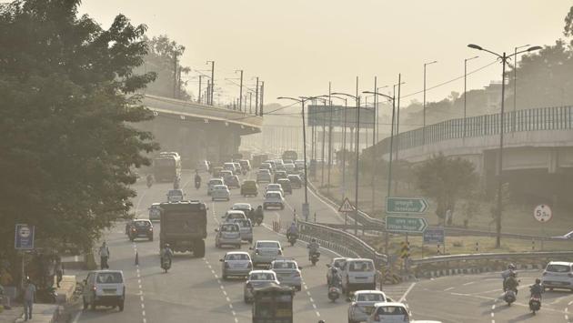 Dust from construction activity polluting the air around Dhaula Kuan in New Delhi on October 7. The national capital witnesses a spike in the levels of air pollution almost every year during winter due to various conditions including construction activity and the stubble burning in neighbouring states. A seven-point action plan for combating pollution Delhi was announced by chief minister Arvind Kejriwal earlier this week. (Sanjeev Verma / HT Photo)