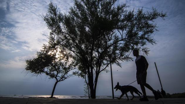 A man walks his dog on Carter Road in Bandra, Mumbai on October 8. The first wave of Covid-19 appears to be receding for the first time, with cases seeing a steady drop for three consecutive weeks now. However, experts have warned that with the festive season coming up, the curve may rise again if people let their guard down, HT reported. (Pratik Chorge / HT Photo) A man walks his dog on Carter Road in Bandra, Mumbai on October 8. The first wave of Covid-19 appears to be receding for the first time, with cases seeing a steady drop for three consecutive weeks now. However, experts have warned that with the festive season coming up, the curve may rise again if people let their guard down, HT reported. (Pratik Chorge / HT Photo)