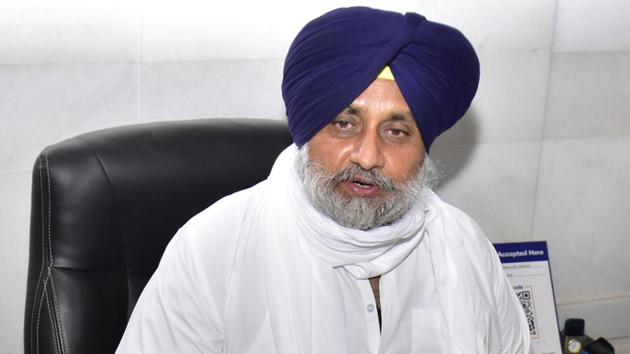 Shiromani Akali Dal (SAD) President and Member of Parliament from Ferozpur Sukhbir Singh Badal addresses a press conference after paying obeisance at Golden Temple in Amritsar, Punjab.(Sameer Sehgal/Hindustan Times)