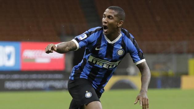 In this July 13, 2020 file photo Inter Milan's Ashley Young celebrates after scoring his side's opening goal during a Serie A soccer match.(AP)