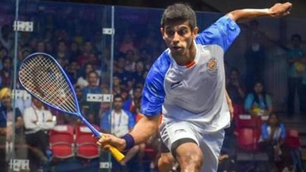 India's Saurav Ghosal in action during men's squash semifinal match against Hong Kong at the 18th Asian Games 2018 in Jakarta.(PTI) India's Saurav Ghosal in action during men's squash semifinal match against Hong Kong at the 18th Asian Games 2018 in Jakarta.(PTI)