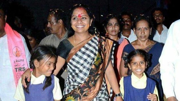 The former MP swept the bypolls to the MLC seat from Nizamabad local authorities constituency with a margin of 672 votes by securing over 88 percent votes polled. (Photo @RaoKavitha)