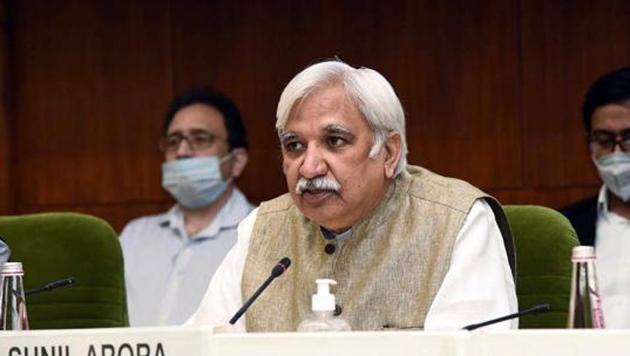 Chief Election Commissioner Sunil Arora holds a press conference to announce the schedule for Bihar Legislative Assembly Elections 2020, in New Delhi on September 25. (ANI file) Chief Election Commissioner Sunil Arora holds a press conference to announce the schedule for Bihar Legislative Assembly Elections 2020, in New Delhi on September 25. (ANI file)