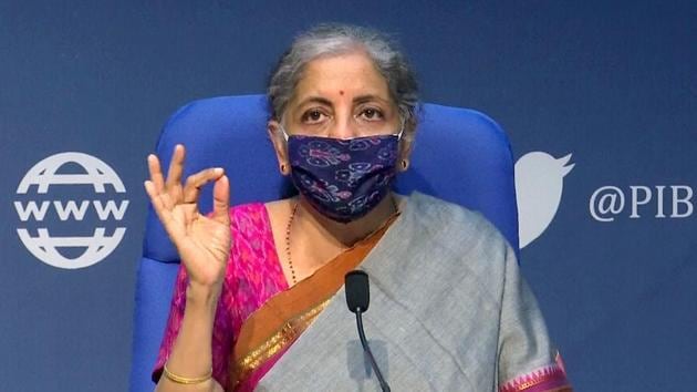 Finance Minister Nirmala Sitharaman addresses during a press conference, in New Delhi on Monday.(ANI photo)