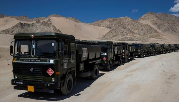 Military tankers carrying fuel move towards forward areas in the Ladakh region, September 15, 2020(REUTERS)