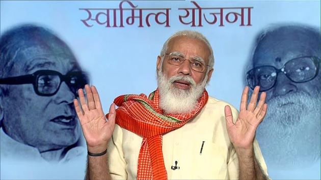 Prime Minister Narendra Modi addresses after the launch event of the physical distribution of Property Cards under the 'Survey of Villages and Mapping with Improvised Technology in Village Areas' (SVAMITVA) scheme, through video conferencing, in New Delhi on Sunday. (ANI) Prime Minister Narendra Modi addresses after the launch event of the physical distribution of Property Cards under the 'Survey of Villages and Mapping with Improvised Technology in Village Areas' (SVAMITVA) scheme, through video conferencing, in New Delhi on Sunday. (ANI)