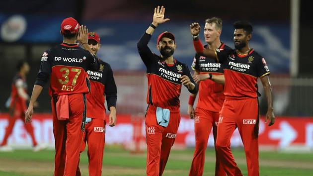 IPL 2020: Royal Challengers Bangalore players celebrate a wicket. (IPL/Twitter) IPL 2020: Royal Challengers Bangalore players celebrate a wicket. (IPL/Twitter)