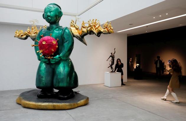 The “Land Genie” in on display at an art exhibition at the Vincom Center for Contemporary Art in Hanoi, Vietnam. (REUTERS)