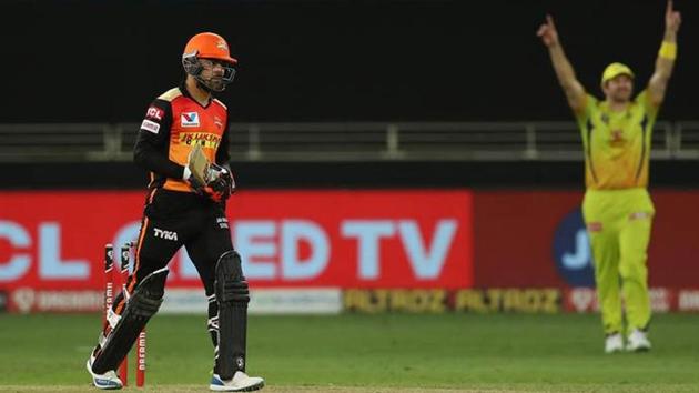 IPL 2020: Rashid Khan walks back after getting out for 14 off 8 balls.(IPL/Sportzpics)