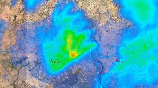 An image showing SO2 concentration in Delhi.(Sourced)