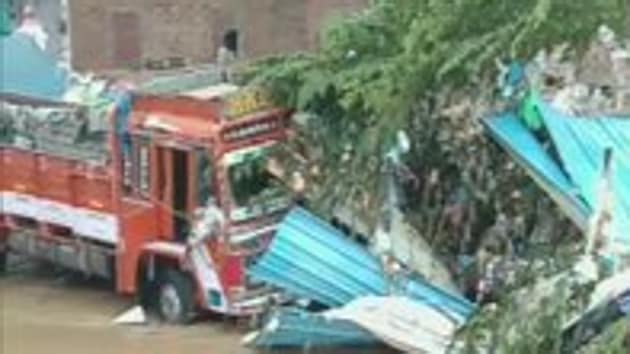 A house collapsed in Gaganpahad area of Shamshabad in Hyderabad due to heavy rainfall (ANI photo) A house collapsed in Gaganpahad area of Shamshabad in Hyderabad due to heavy rainfall (ANI photo)