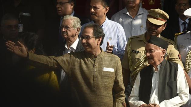 Governor of Maharashtra Bhagat Singh Koshyari along with Maharashtra CM Uddhav Thackeray and wife Rashmi as the wait to for their car as the King of the Kingdom of Sweden Carl XVI Gustaf and Queen Silvia leaves Raj Bhavan in Mumbai in December 2019. (Kunal Patil/HT Photo) Governor of Maharashtra Bhagat Singh Koshyari along with Maharashtra CM Uddhav Thackeray and wife Rashmi as the wait to for their car as the King of the Kingdom of Sweden Carl XVI Gustaf and Queen Silvia leaves Raj Bhavan in Mumbai in December 2019. (Kunal Patil/HT Photo)