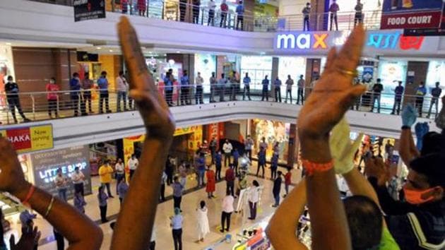 South City mall has witnessed a 20-30 per cent jump in footfall in recent weeks and is also concentrating on the frequent sanitisation of common touchpoints(PTI) South City mall has witnessed a 20-30 per cent jump in footfall in recent weeks and is also concentrating on the frequent sanitisation of common touchpoints(PTI)