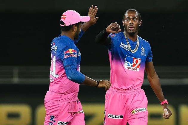 Dubai: Rajasthan Royals bowler Jofra Archer celebrates the wicket of Delhi Capitals batsman Ajinkya Rahane during the Indian Premier League (IPL) cricket match, at the Dubai International Cricket Stadium in Dubai, Wednesday, Oct. 14, 2020. (PTI Photo/Sportzpics for BCCI)(PTI14-10-2020_000200A) (PTI)