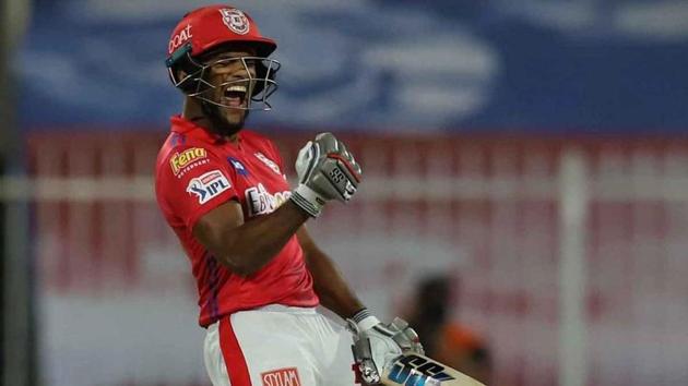 IPL 2020: Nicholas Pooran celebrates after hitting the winning runs against RCB.(IPL) IPL 2020: Nicholas Pooran celebrates after hitting the winning runs against RCB.(IPL)