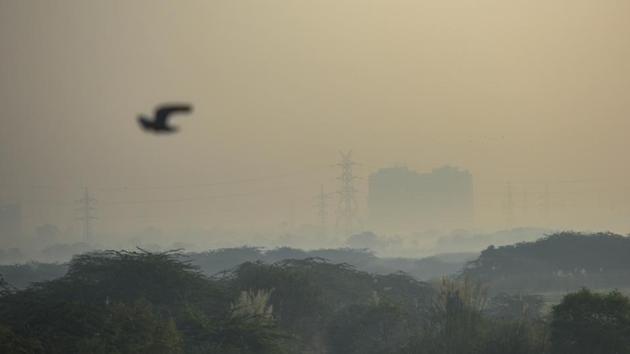 A view of the Noida city skyline engulfed in smog as seen from Mayur Vihar, in New Delhi, India, on Friday, October 16, 2020. (Amal KS/HT photo) A view of the Noida city skyline engulfed in smog as seen from Mayur Vihar, in New Delhi, India, on Friday, October 16, 2020. (Amal KS/HT photo)