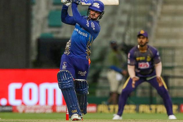 Abu Dhabi: Mumbai Indians (MI) batsman Quinton de Kock plays a shot during Indian Premier League (IPL) cricket match against Kolkata Knight Riders, at Sheikh Zayed Stadium in Abu Dhabi, Friday, Oct. 16, 2020. (PTI Photo/Sportzpics for BCCI)(PTI16-10-2020_000204B) (PTI)