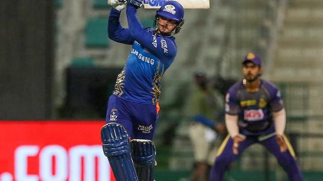 Abu Dhabi: Mumbai Indians (MI) batsman Quinton de Kock plays a shot during Indian Premier League (IPL) cricket match against Kolkata Knight Riders, at Sheikh Zayed Stadium in Abu Dhabi, Friday, Oct. 16, 2020. (PTI Photo/Sportzpics for BCCI)(PTI16-10-2020_000204B) (PTI)