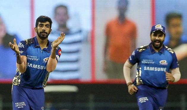 Abu Dhabi: Mumbai Indians (MI) player Jasprit Bumrah celebrates the wicket of Kolkata Knight Riders batsman Andre Russell during Indian Premier League (IPL) cricket match, at Sheikh Zayed Stadium in Abu Dhabi, Friday, Oct. 16, 2020. (PTI Photo/Sportzpics for BCCI)(PTI16-10-2020_000173A) (PTI)