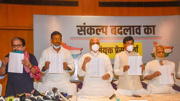 Leaders of RJD, Congress and Left parties release lists of Grand Alliance candidates , in Patna on October 15. (PTI) Leaders of RJD, Congress and Left parties release lists of Grand Alliance candidates , in Patna on October 15. (PTI)