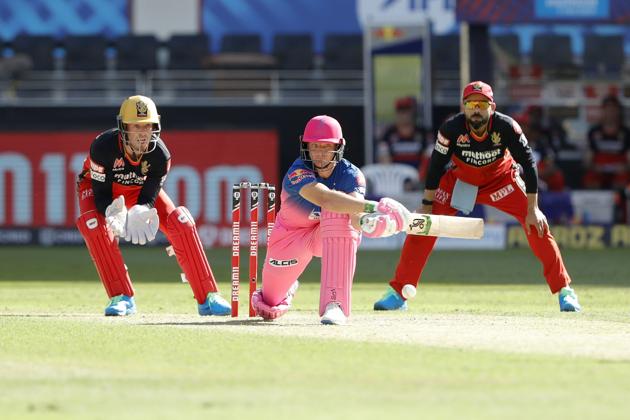 Steve Smith hits a shot.
