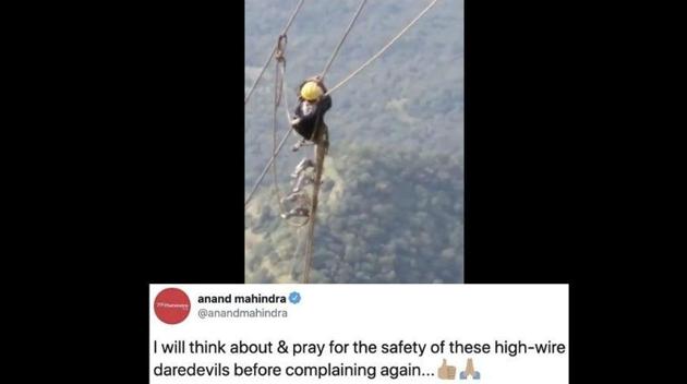 The image shows a still from a video and a tweet by Anand Mahindra.(Twitter)