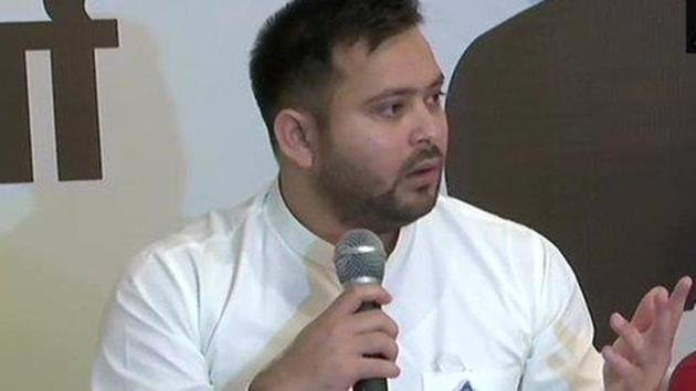 RJD leader Tejashwi Yadav at the launch of Mahagathbandhan’s manifesto for Bihar assembly elections. (ANI Photo) RJD leader Tejashwi Yadav at the launch of Mahagathbandhan’s manifesto for Bihar assembly elections. (ANI Photo)